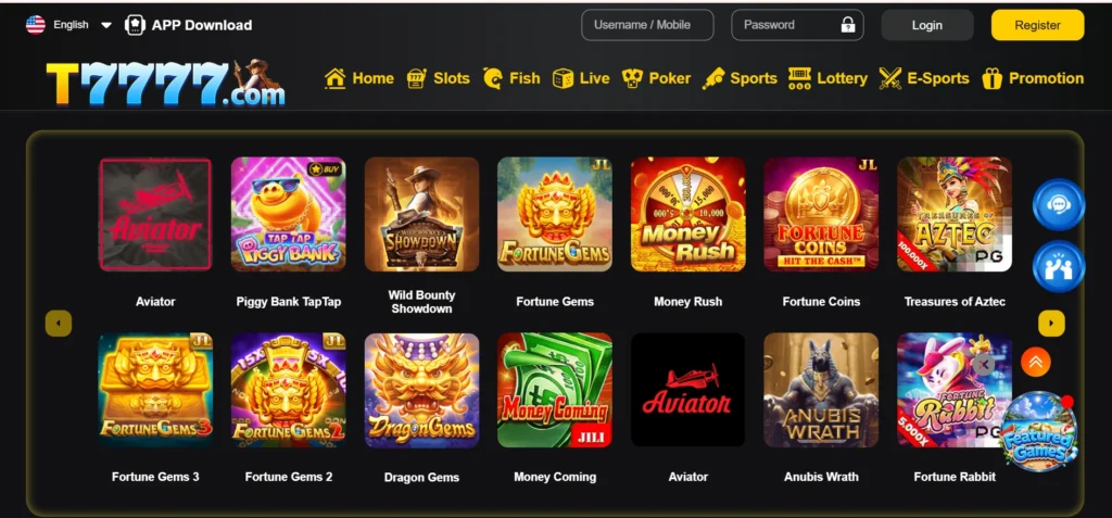 T7777 Game interface screenshot